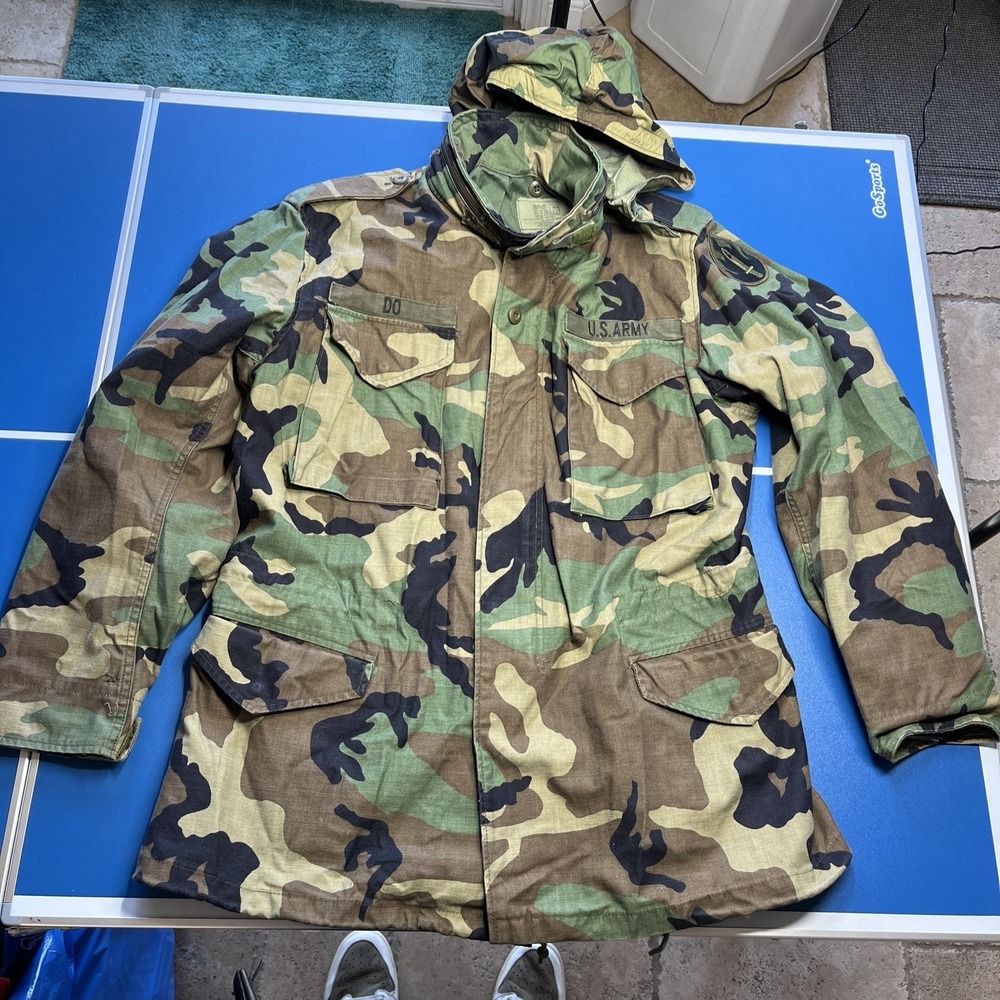 US Military ARMY Woodland Camo Cold Weather Hooded Parka Field Jacket M LONG